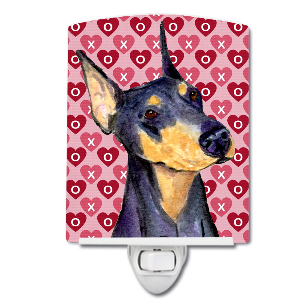 Doberman Hearts Love & Valentines Day Portrait Ceramic Night Light