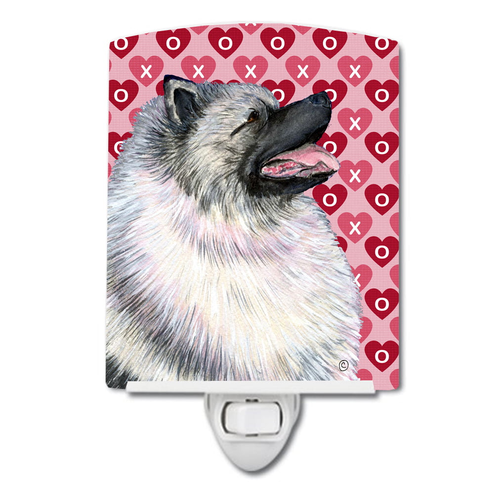 Keeshond Hearts Love & Valentines Day Portrait Ceramic Night Light