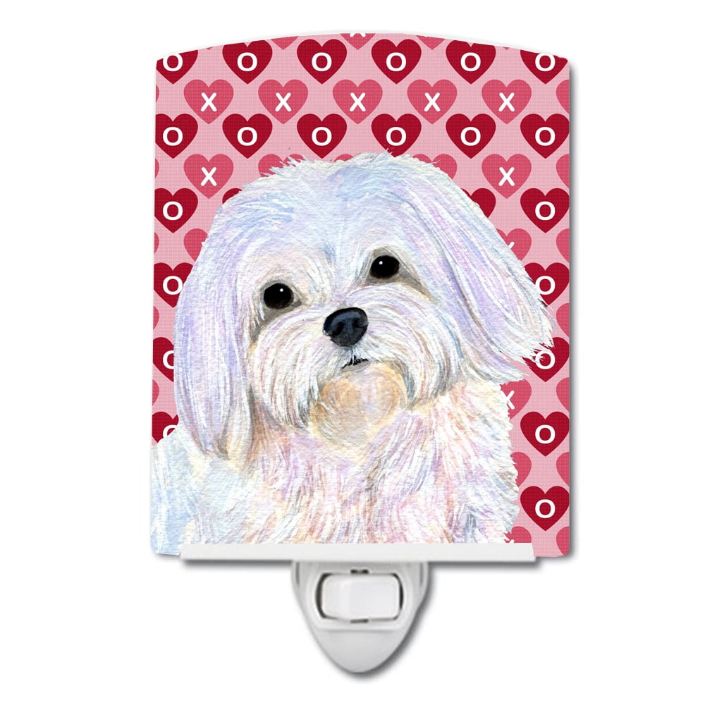 Maltese Hearts Love & Valentines Day Portrait Ceramic Night Light