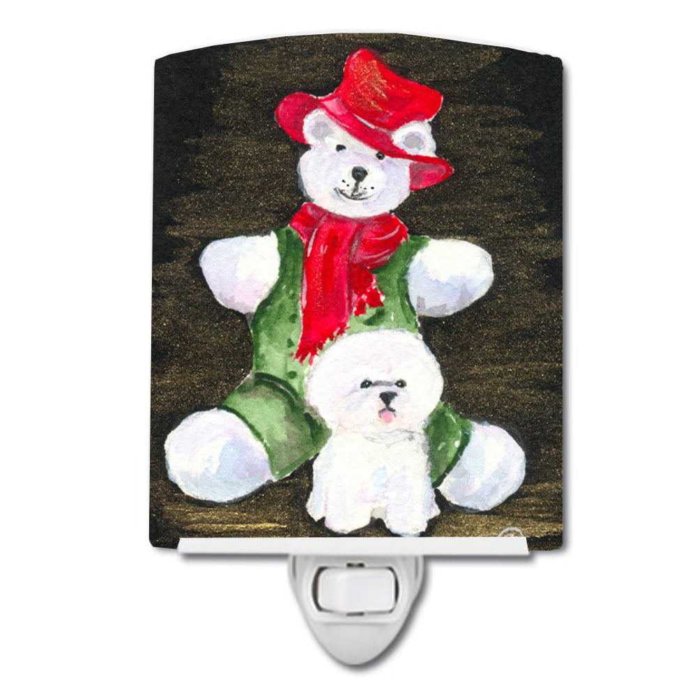 Bichon Frise with Teddy Bear Ceramic Night Light