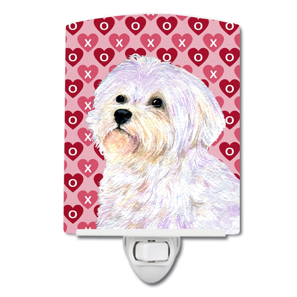 Maltese Hearts Love & Valentines Day Portrait Ceramic Night Light