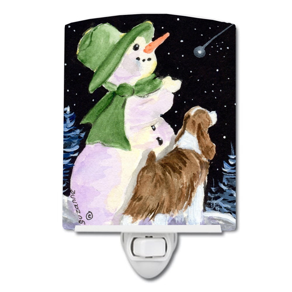 Snowman with English Springer Spaniel Ceramic Night Light