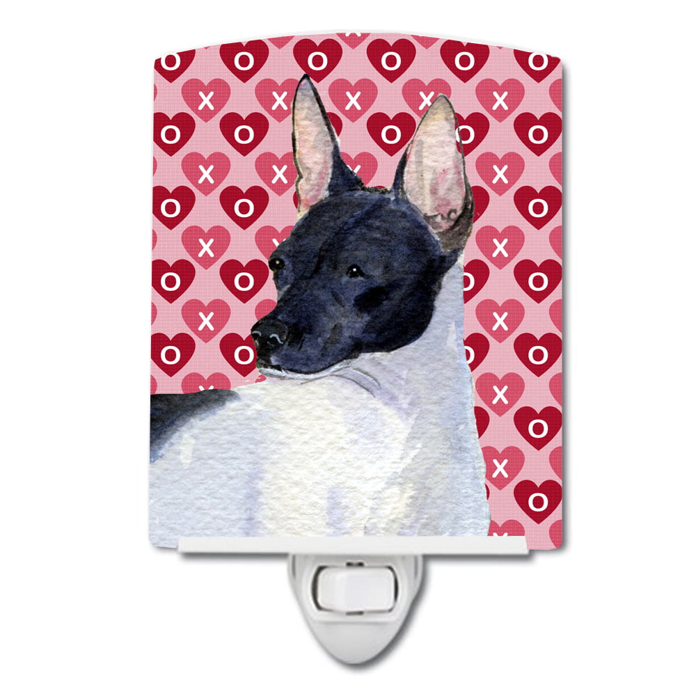 Rat Terrier Hearts Love & Valentines Day Portrait Ceramic Night Light