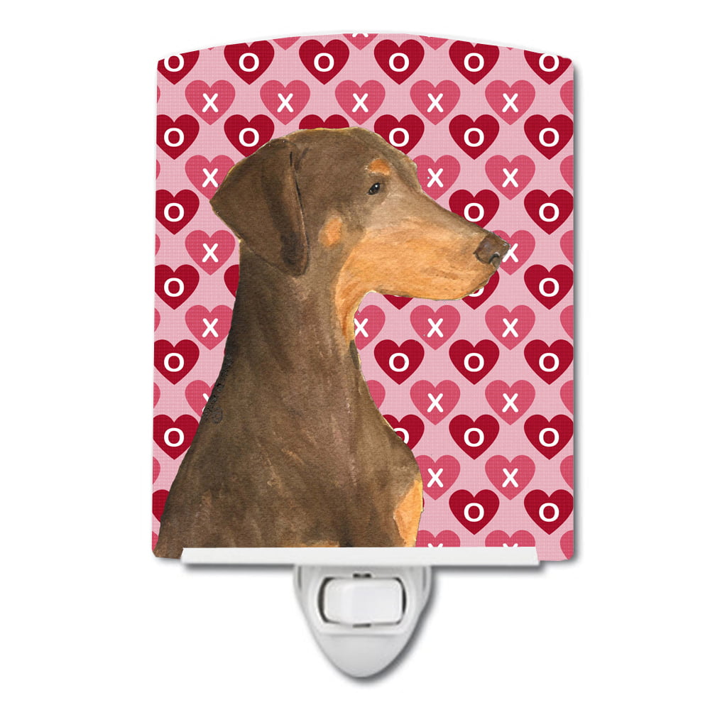 Doberman Hearts Love & Valentines Day Portrait Ceramic Night Light
