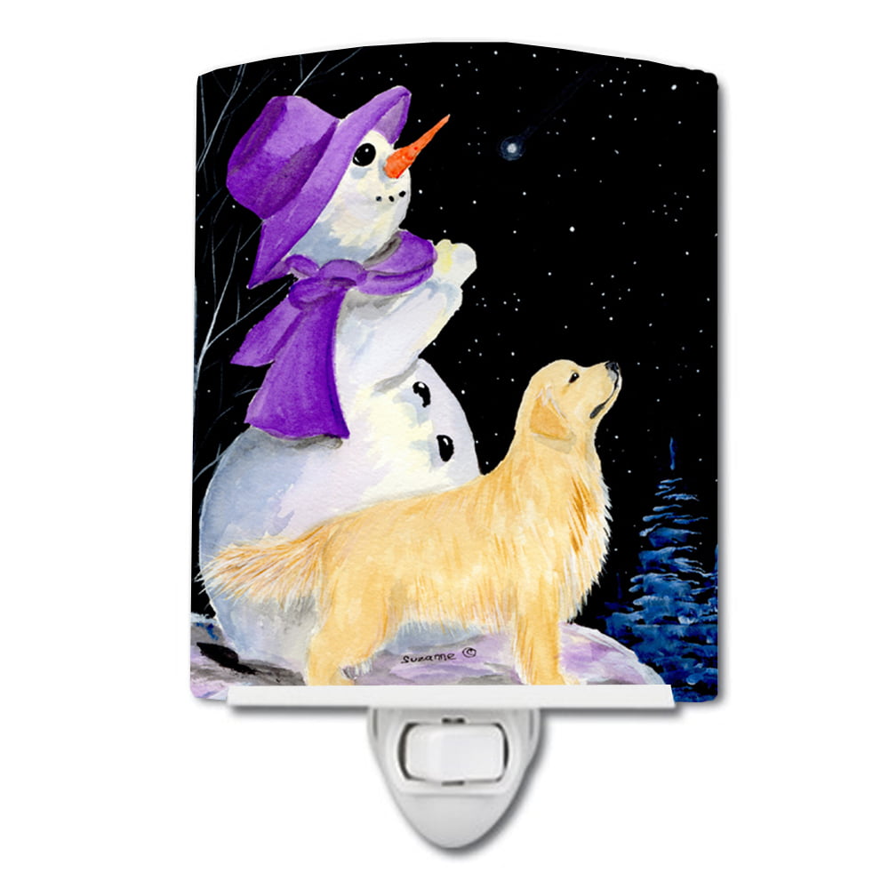 Snowman with Golden Retriever Ceramic Night Light