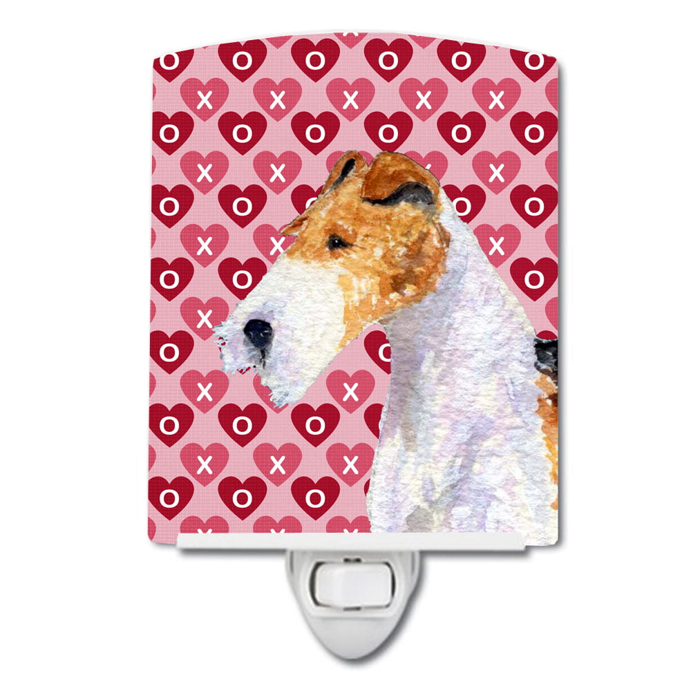 Fox Terrier Hearts Love & Valentines Day Portrait Ceramic Night Light