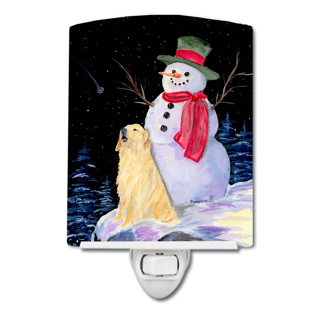 Snowman with Golden Retriever Ceramic Night Light