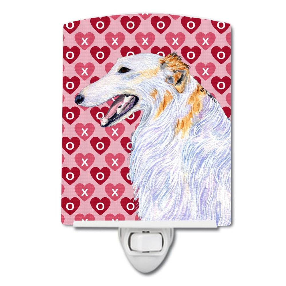Borzoi Hearts Love & Valentines Day Portrait Ceramic Night Light