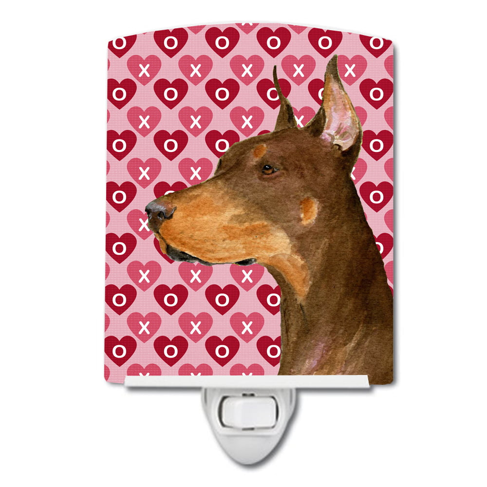 Doberman Hearts Love & Valentines Day Portrait Ceramic Night Light