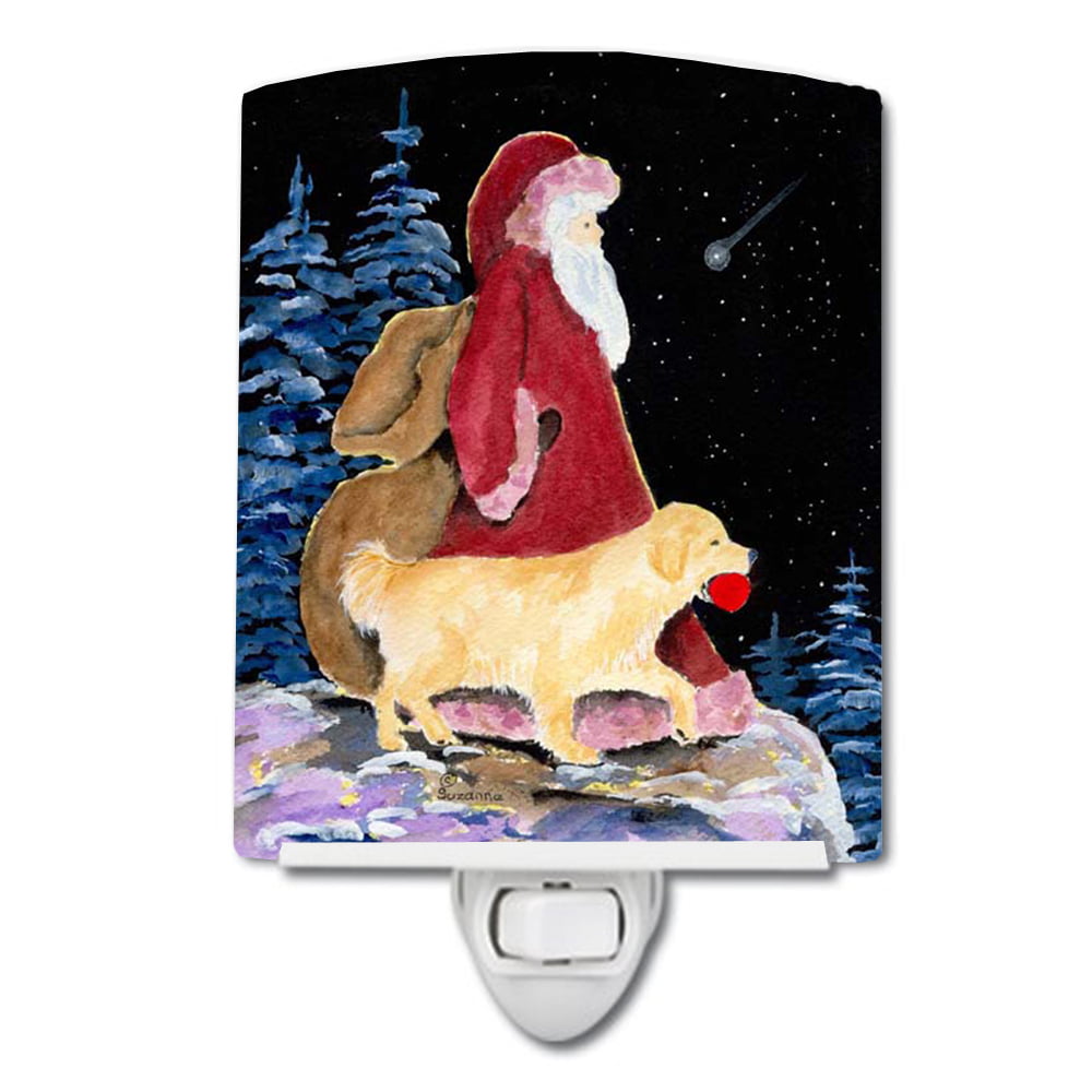 Santa Claus with Golden Retriever Ceramic Night Light