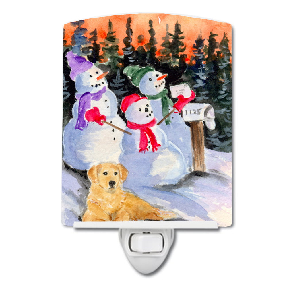 Snowman with Golden Retriever Ceramic Night Light