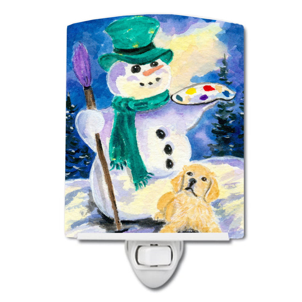Snowman with Golden Retriever Ceramic Night Light