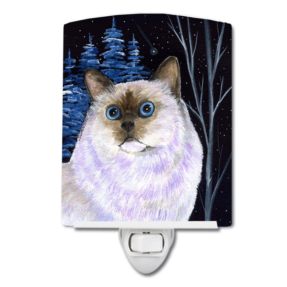 Starry Night Cat - Birman Ceramic Night Light