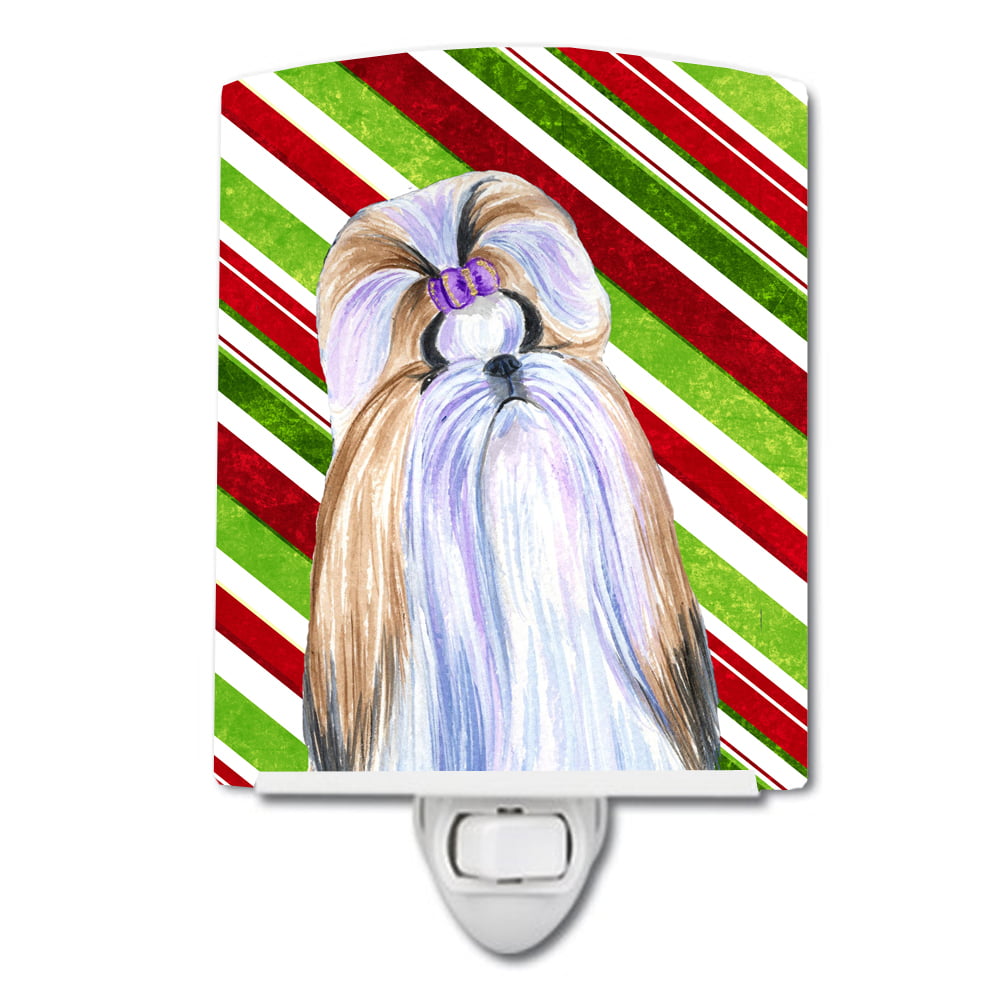 Shih Tzu Candy Cane Holiday Christmas Ceramic Night Light