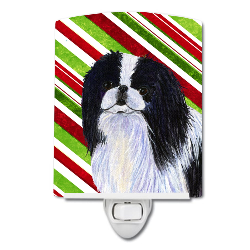 Japanese Chin Candy Cane Holiday Christmas Ceramic Night Light