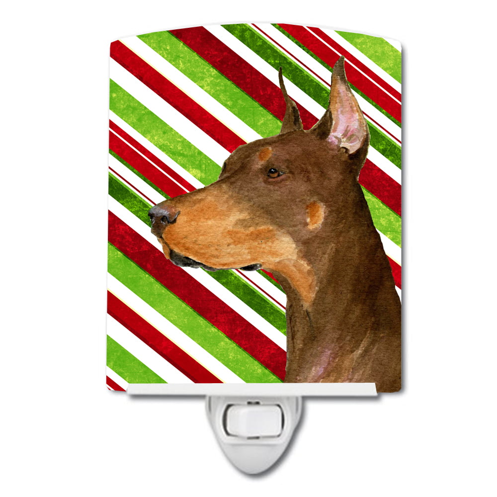 Doberman Candy Cane Holiday Christmas Ceramic Night Light