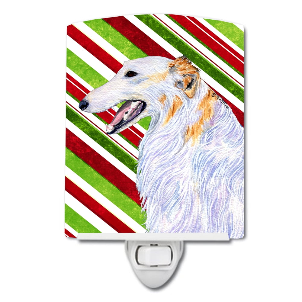 Borzoi Candy Cane Holiday Christmas Ceramic Night Light