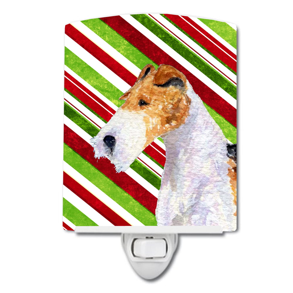 Fox Terrier Candy Cane Holiday Christmas Ceramic Night Light