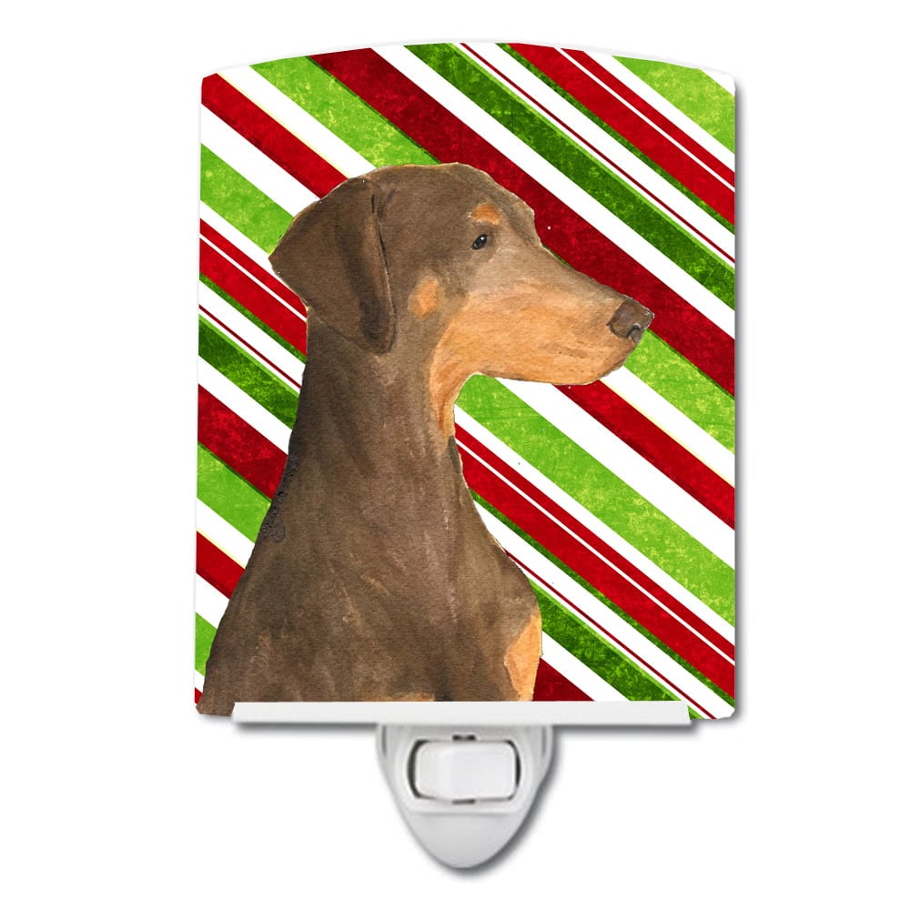 Doberman Candy Cane Holiday Christmas Ceramic Night Light
