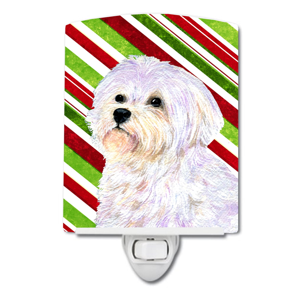 Maltese Candy Cane Holiday Christmas Ceramic Night Light