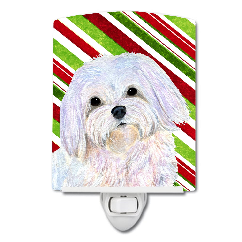 Maltese Candy Cane Holiday Christmas Ceramic Night Light