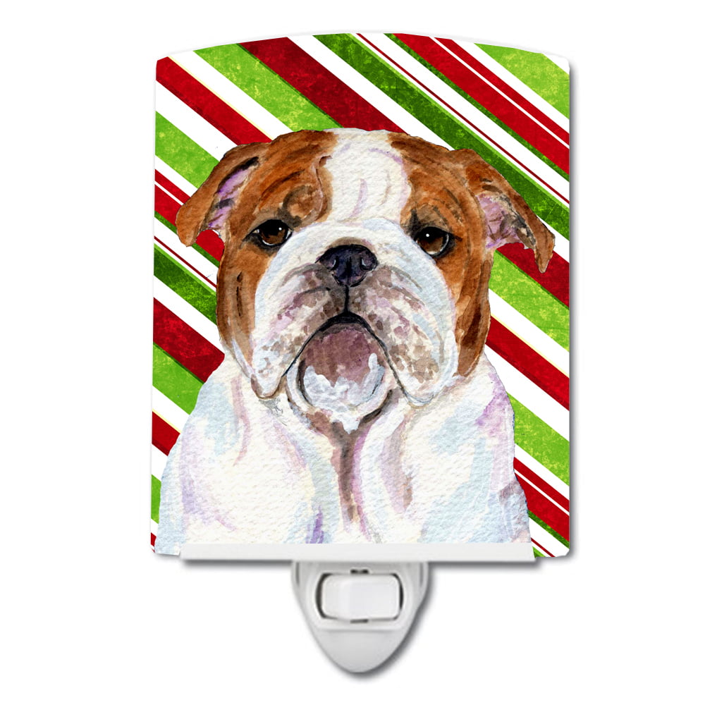 Bulldog English Candy Cane Holiday Christmas Ceramic Night Light