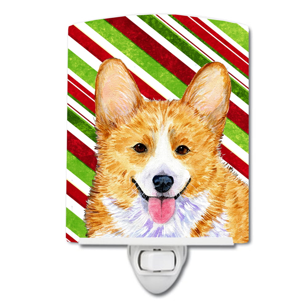 Corgi Candy Cane Holiday Christmas Ceramic Night Light