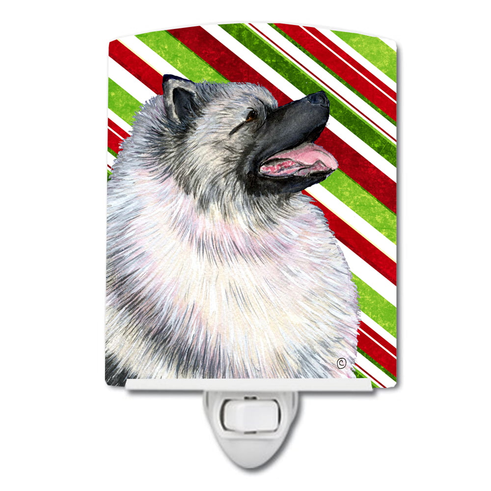 Keeshond Candy Cane Holiday Christmas Ceramic Night Light