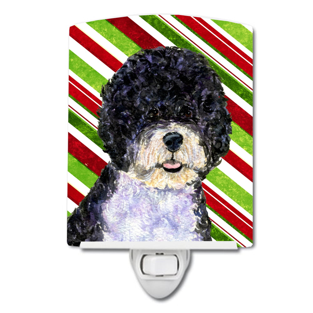 Portuguese Water Dog Candy Cane Holiday Christmas Ceramic Night Light