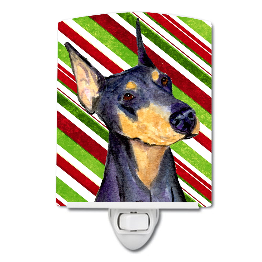 Doberman Candy Cane Holiday Christmas Ceramic Night Light