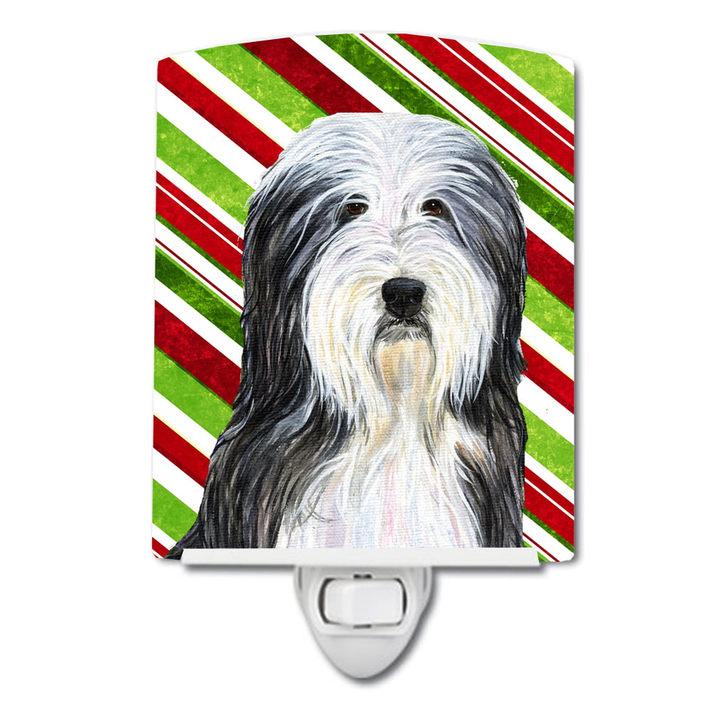 Bearded Collie Candy Cane Holiday Christmas Ceramic Night Light
