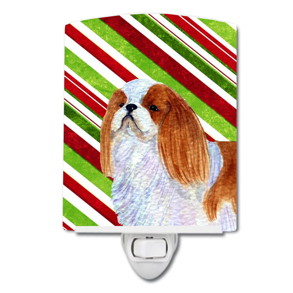 English Toy Spaniel Candy Cane Holiday Christmas Ceramic Night Light