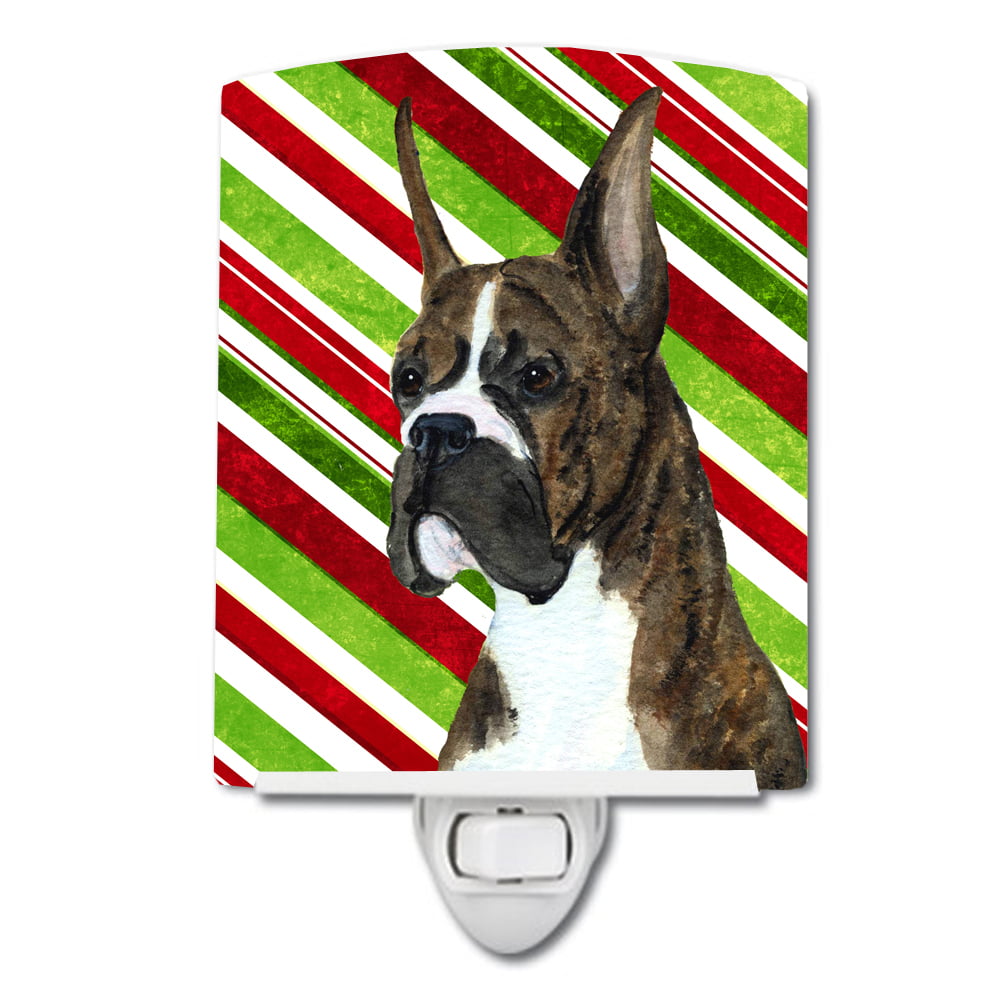 Boxer Candy Cane Holiday Christmas Ceramic Night Light