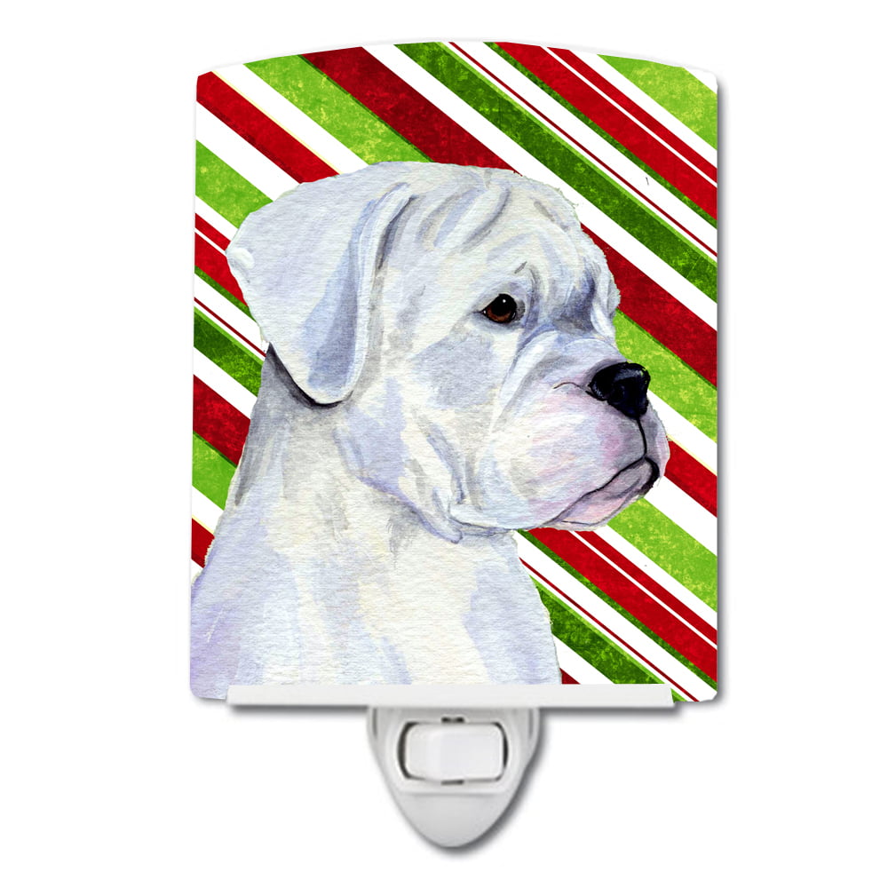 Boxer Candy Cane Holiday Christmas Ceramic Night Light