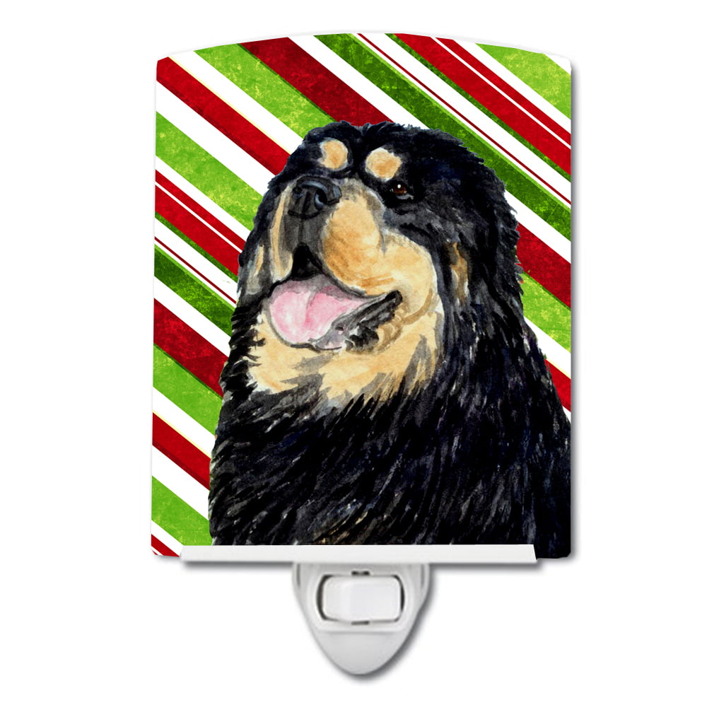 Tibetan Mastiff Candy Cane Holiday Christmas Ceramic Night Light