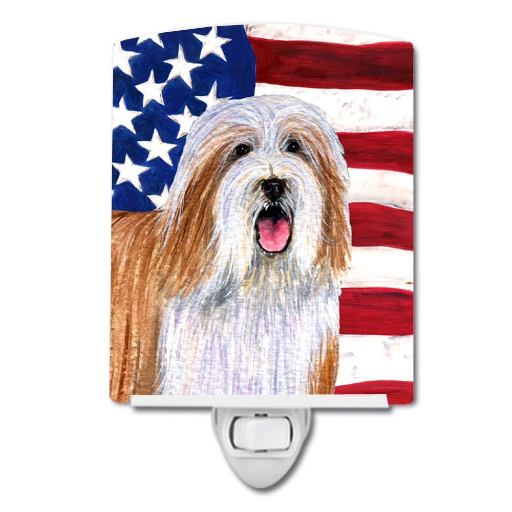 USA American Flag with Bearded Collie Ceramic Night Light