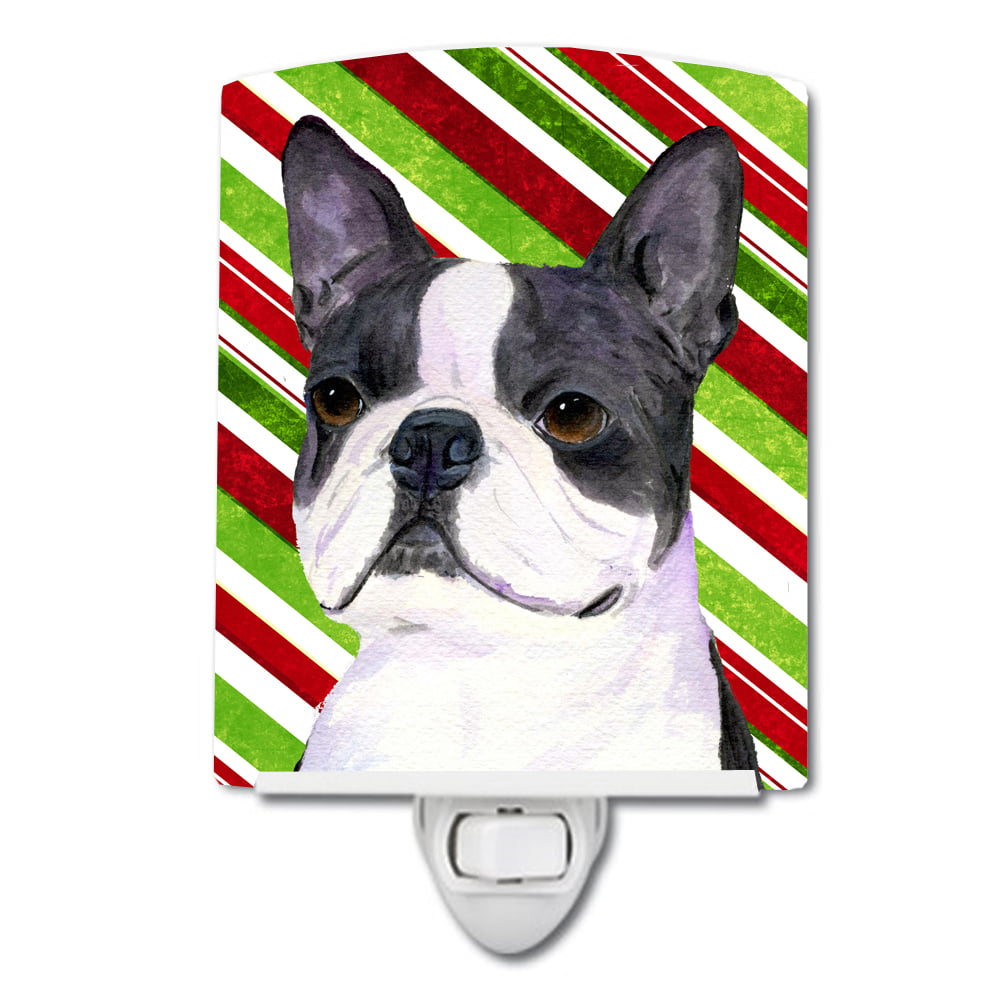 Boston Terrier Candy Cane Holiday Christmas Ceramic Night Light