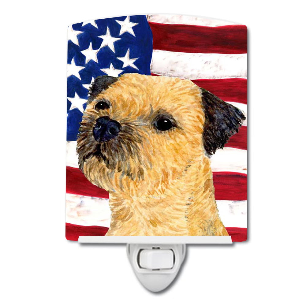 USA American Flag with Border Terrier Ceramic Night Light