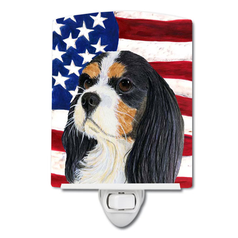 USA American Flag with Cavalier Spaniel Ceramic Night Light