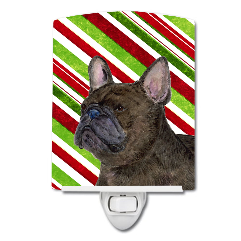 French Bulldog Candy Cane Holiday Christmas Ceramic Night Light