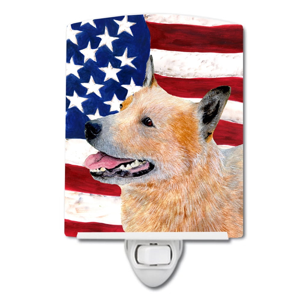 USA American Flag with Australian Cattle Dog Ceramic Night Light