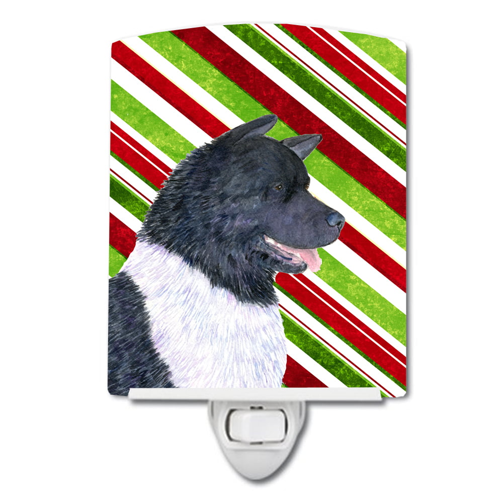Akita Candy Cane Holiday Christmas Ceramic Night Light