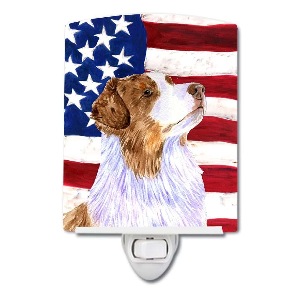 USA American Flag with Australian Shepherd Ceramic Night Light