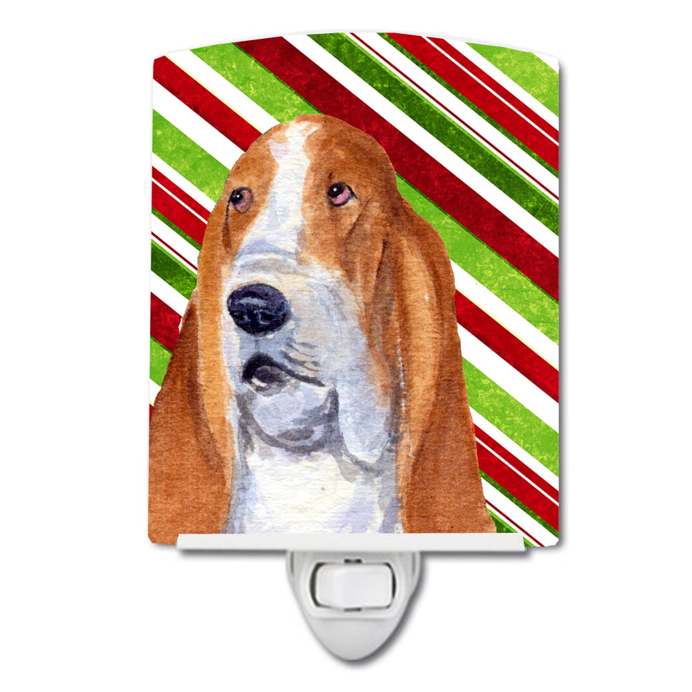 Basset Hound Candy Cane Holiday Christmas Ceramic Night Light