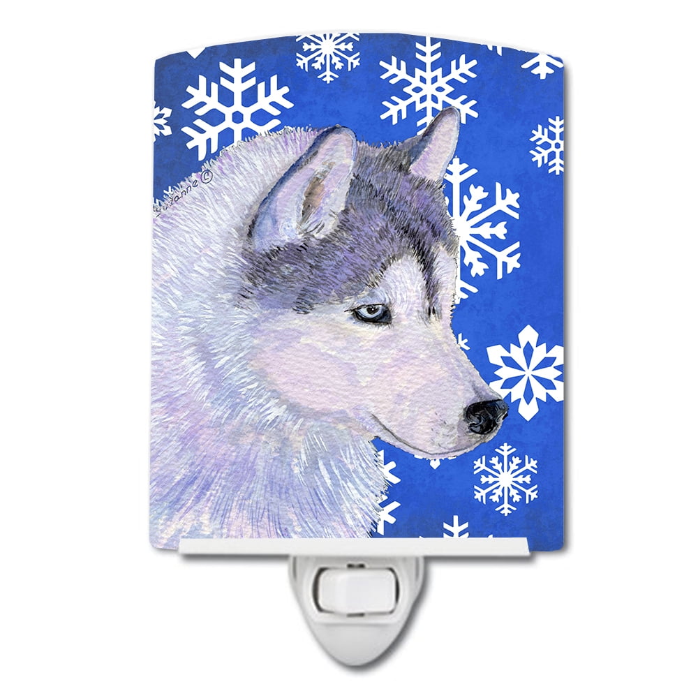 Siberian Husky Winter Snowflakes Holiday Ceramic Night Light