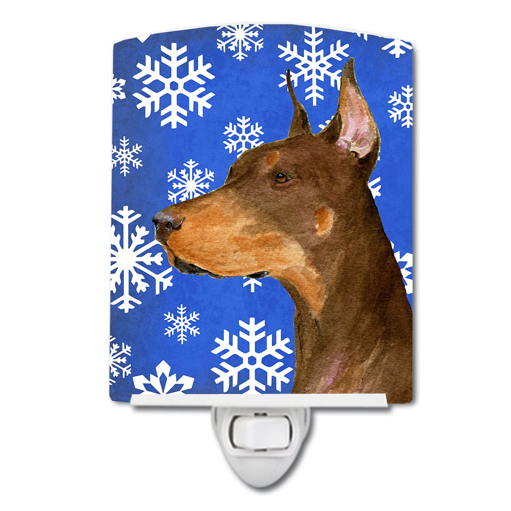 Doberman Winter Snowflakes Holiday Ceramic Night Light