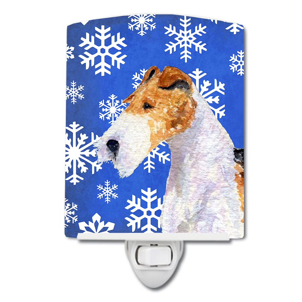 Fox Terrier Winter Snowflakes Holiday Ceramic Night Light