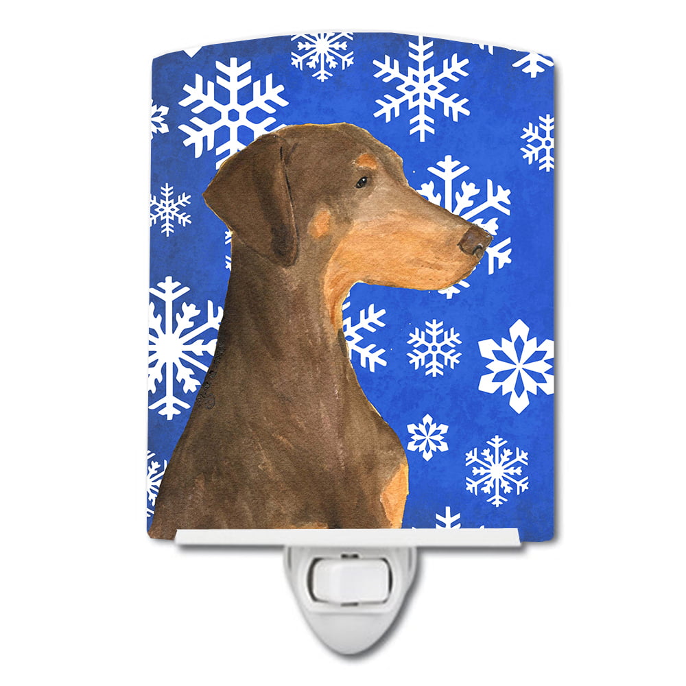 Doberman Winter Snowflakes Holiday Ceramic Night Light
