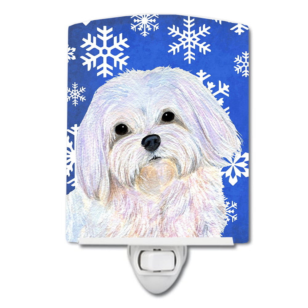 Maltese Winter Snowflakes Holiday Ceramic Night Light