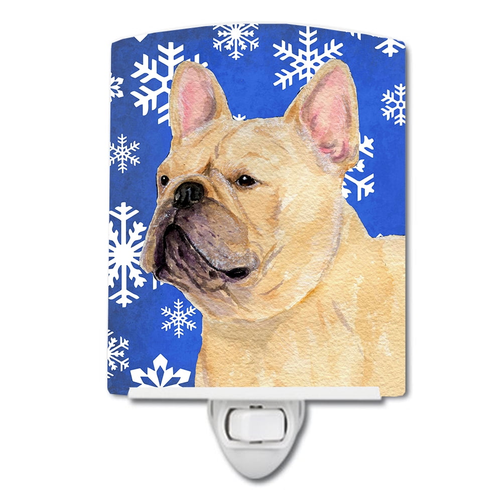French Bulldog Winter Snowflakes Holiday Ceramic Night Light